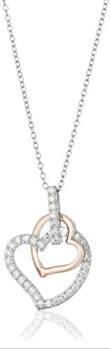 18k Rose Gold-Plated Sterling Silver and Cubic Zirconia Two-Tone Heart Pendant Necklace, 18"