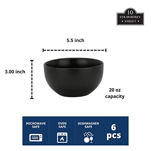 10 Strawberry Street Wazee Matte 5.5"/16oz Cereal Bowl, Set of 6, Black