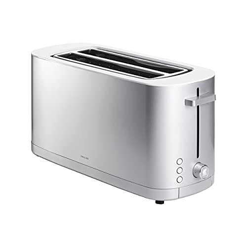 ZWILLING Enfinigy Cool Touch 2 Long Slot Toaster, 4 Slices with Extra Wide 1.5" Slots for Bagels, 7 Toast Settings, Even Toasting, Reheat, Cancel, Defrost, Silver