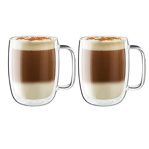 ZWILLING Sorrento Plus 2 Piece Insulated Double-Wall Glass Latte Mug Set - Large Coffee Mug for Coffee Tea