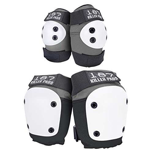 187 Killer Pads Knee Pads, Elbow Pads, Wrist Guard Combo Pack, Grey, X- Small