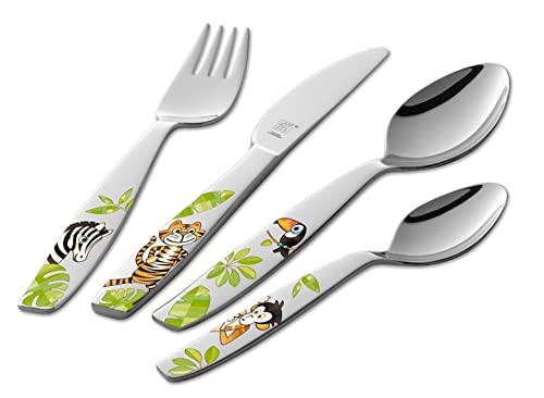 ZWILLING Jungle 4 Piece Stainless Steel Children's Silver Safe Flatware Set - Kids Cutlery Set for Lunchbox, Includes Reusable Child Fork Knife Table Spoons