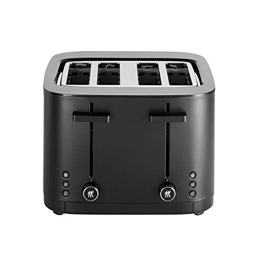 ZWILLING Enfinigy 4-Slice Cool Touch Toaster - Extra Wide 1.5" Bagel Slot, 7 Toast Settings, Reheat, Cancel, Defrost - Black