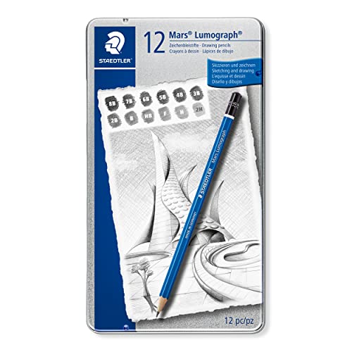  Lumograph STAEDTLER Graphite Sketch Pencil, 12 Pack in Tin (100 G12 S10)