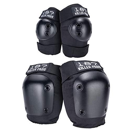 187 Killer Pads Skateboarding Knee Pads, Elbow Pads, and Wrist Guards, Six Pack Pad Set, Black, Small/Medium