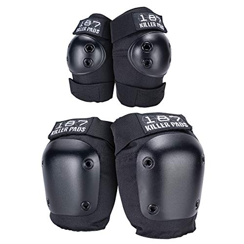 187 Killer Pads Skateboarding Knee Pads, Elbow Pads, and Wrist Guards, Six Pack Pad Set, Black, Large/X-Large