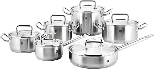 ZWILLING Twin Classic 12 Piece 18/10 Stainless Steel Kitchen Cookware Set - All Cooktops, Non-Drip Rims, Measuring Scale, Frying Pans & Saucepans