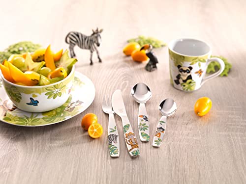 ZWILLING Jungle 4 Piece Stainless Steel Children's Silver Safe Flatware Set - Kids Cutlery Set for Lunchbox, Includes Reusable Child Fork Knife Table Spoons