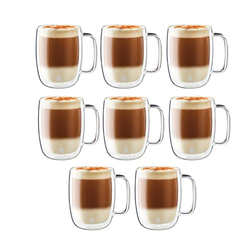 ZWILLING Sorrento Plus 8 Piece Insulated Double-Wall Glass Latte Mug Set - Value Pack, Clear, 39500-126