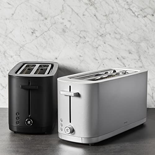 ZWILLING Enfinigy Cool Touch 2 Long Slot Toaster, 4 Slices with Extra Wide 1.5" Slots for Bagels, 7 Toast Settings, Even Toasting, Reheat, Cancel, Defrost, Silver