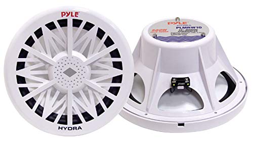 10-Inch Outdoor Marine Audio Subwoofer - 500 Watt Single White Waterproof Bass Loud Speaker For Marine Stereo Sound System, Under Helm or Box Case Mount in Small Boat, Water Vehicle - Pyle PLMRW10