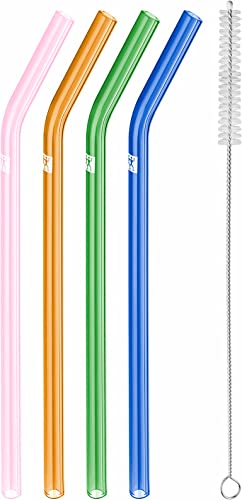ZWILLING Sorrento Glass Reusable Straw Set with Cleaning Tool, Multicolored, Angled, 4, 1009754