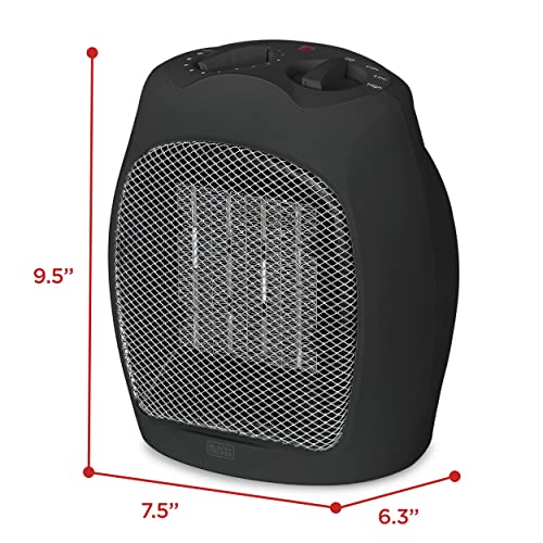“BLACK+DECKER Electric Heater, Portable Heater with 3 Settings, Ceramic Heater for Office, Home or Bedroom, Space Heater with Adjustable Thermostat Control, Black”