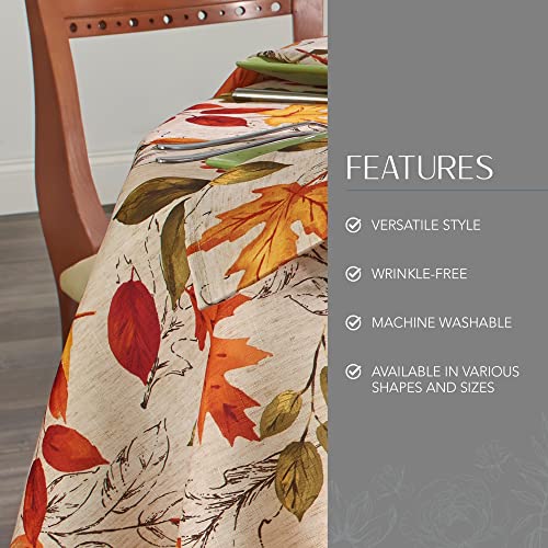 "Elrene Home Fashions Autumn Leaves Fall Printed Tablecloth, 70" Round, Multi", "70" round (tablecloth)"
