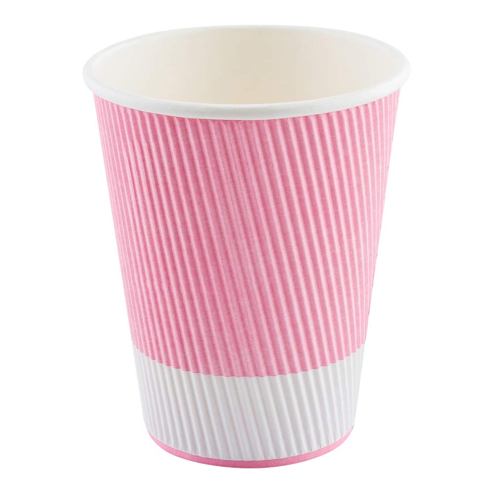 12 oz Light Pink Paper Coffee Cup - Ripple Wall - 3 1/2" x 3 1/2" x 4 1/4" - 25 Count Box