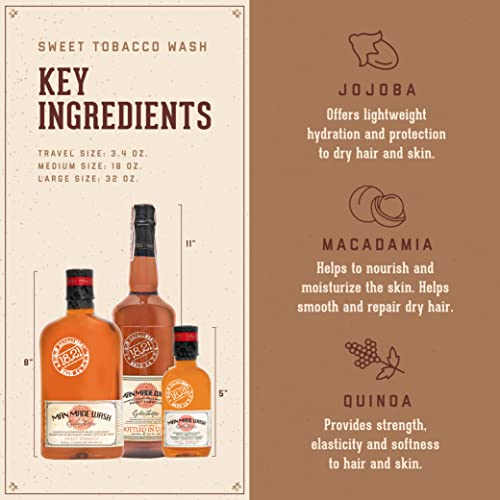 18.21 Man Made 3-in-1 Body Wash, Shampoo, & Conditioner for Men, All Hair & Skin Types - Fortifying All-in-One, Multi-Purpose Body Gel - Sulfate-Free, Orginal Sweet Tobacco, 18 Fl. Oz
