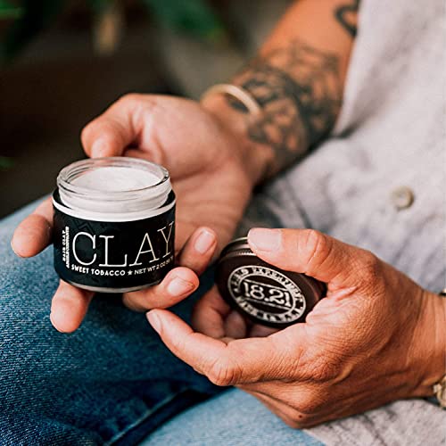 18.21 Man Made Hair Clay Pomade with Matte Finish for Men, Sweet Tobacco, 2 oz - Professional Hair Styling and Sculpting Clay Pomade for Short to Medium Length Hairstyles - Medium-Hold, Shine-Free