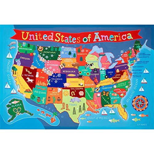 Waypoint Geographic Kids’ USA Wall Map, Laminated Wall Map Poster for Kids, Informative Learning Resources, Illustrated Wall Map for Playroom and Classroom Decor, 24" x 36"