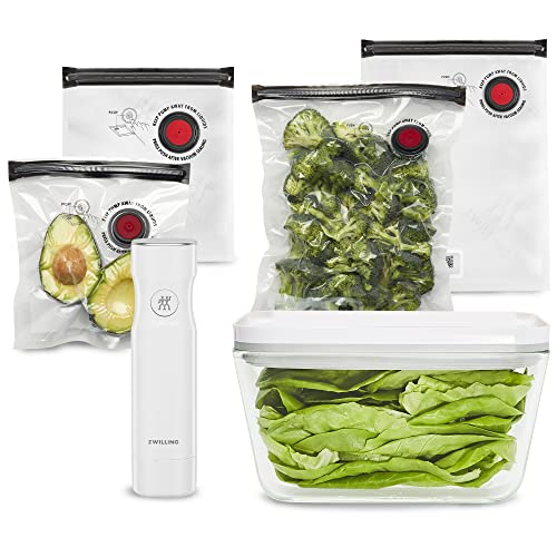 ZWILLING Fresh & Save Vacuum Sealer Machine Starter Set, 6 Piece BPA-Free Sous Vide, Meal Prep Container Set - Glass
