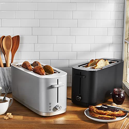 ZWILLING Enfinigy Cool Touch 2 Long Slot Toaster, 4 Slices with Extra Wide 1.5" Slots for Bagels, 7 Toast Settings, Even Toasting, Reheat, Cancel, Defrost, Silver