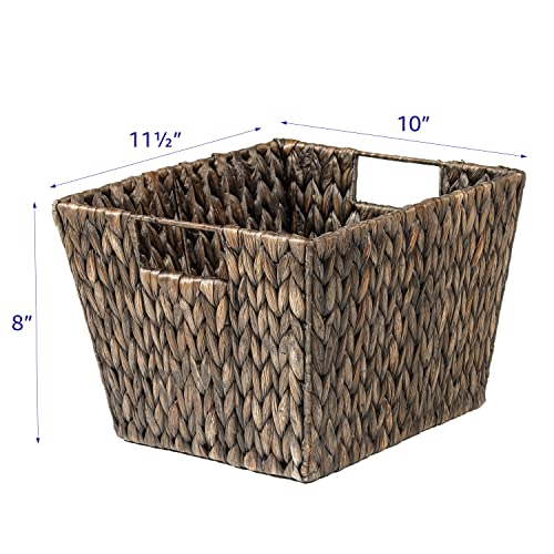 11.5" Hyacinth Storage Basket with Handles, Rectangular, by Trademark Innovations (Set of 4, Espresso)