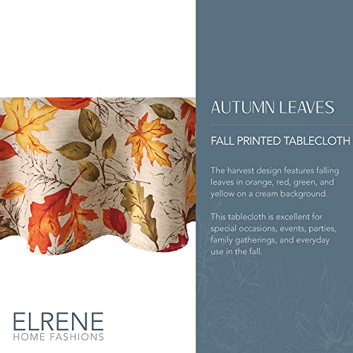 "Elrene Home Fashions Autumn Leaves Fall Printed Tablecloth, 70" Round, Multi", "70" round (tablecloth)"