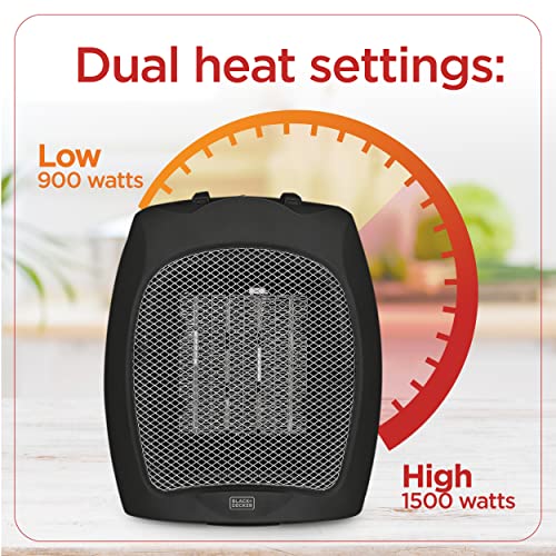 “BLACK+DECKER Electric Heater, Portable Heater with 3 Settings, Ceramic Heater for Office, Home or Bedroom, Space Heater with Adjustable Thermostat Control, Black”