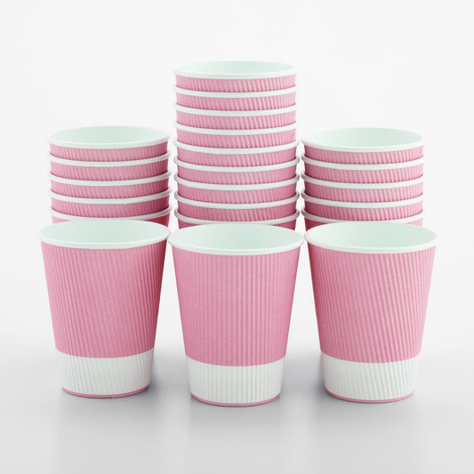 12 oz Light Pink Paper Coffee Cup - Ripple Wall - 3 1/2" x 3 1/2" x 4 1/4" - 25 Count Box