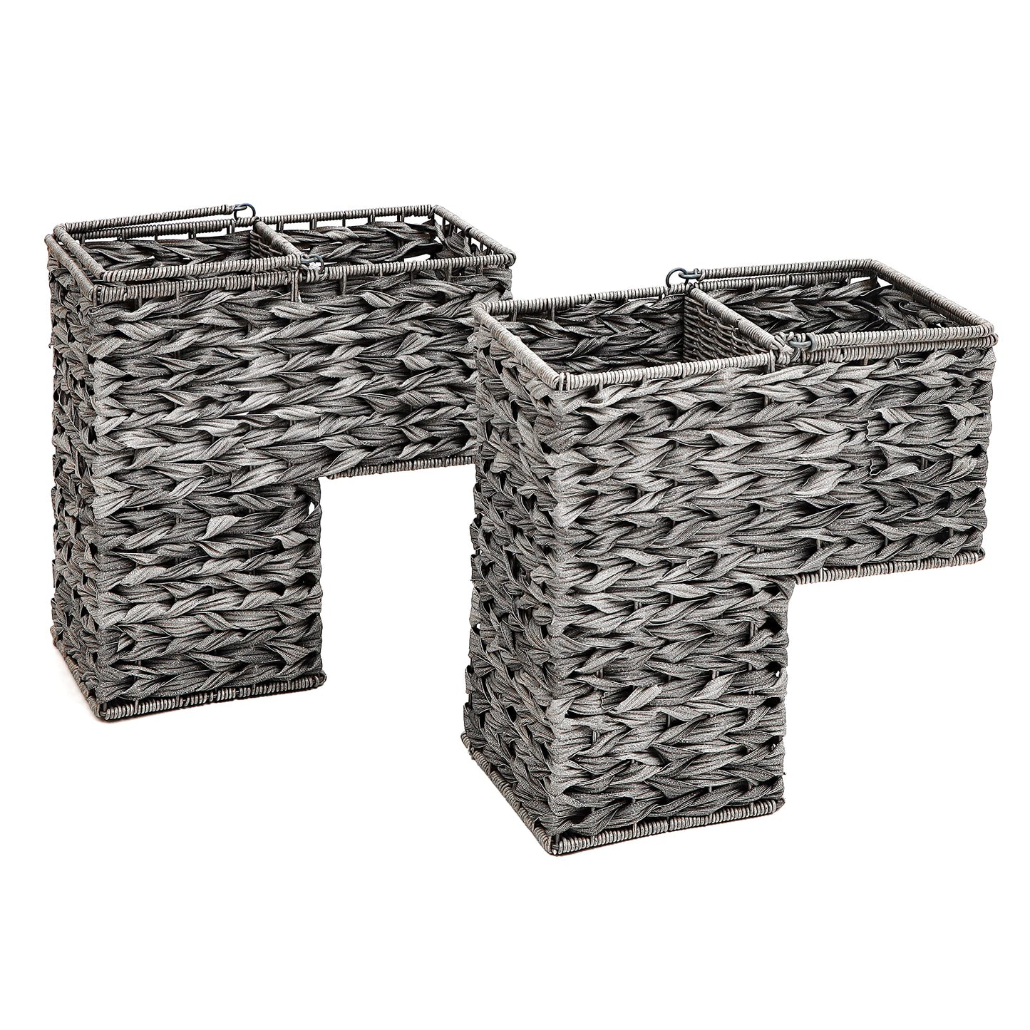 14.5" Plastic Wicker Storage Stair Basket Set With Handles by Trademark Innovations (Set of 2, Grey)